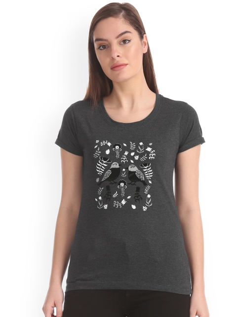 

Cherokee Women Grey Printed Round Neck T-shirt