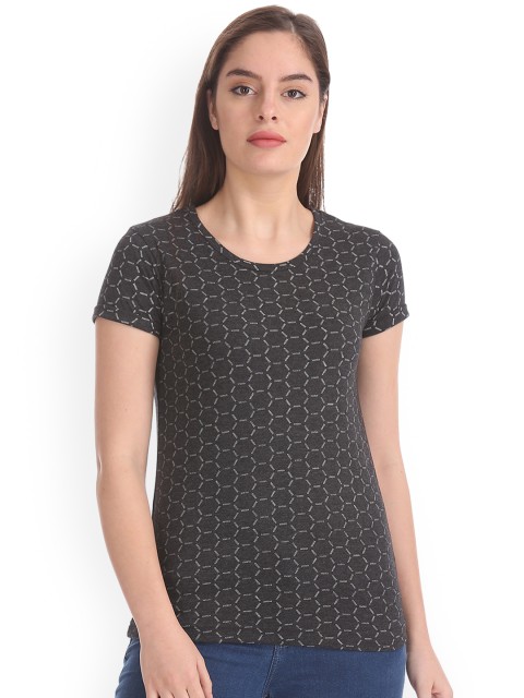 

Cherokee Women Charcoal Printed Round Neck T-shirt