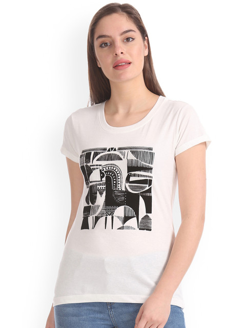 

Cherokee Women White Printed Round Neck T-shirt