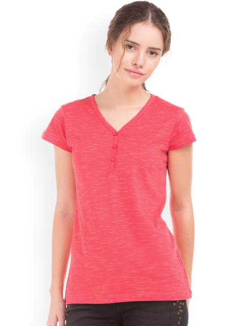 

Cherokee Women Red Solid Henley Neck T-shirt