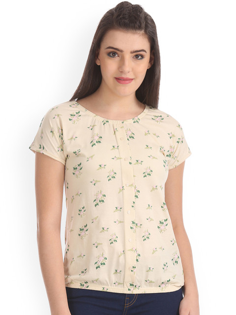 

Cherokee Women Beige Printed Round Neck T-shirt
