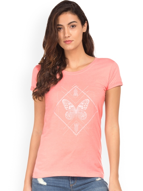

Cherokee Women Pink Printed Round Neck T-shirt