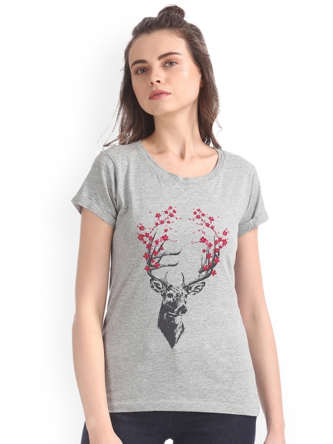 

Cherokee Women Grey Printed Round Neck T-shirt