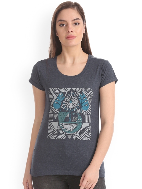 

Cherokee Women Blue Printed Round Neck T-shirt