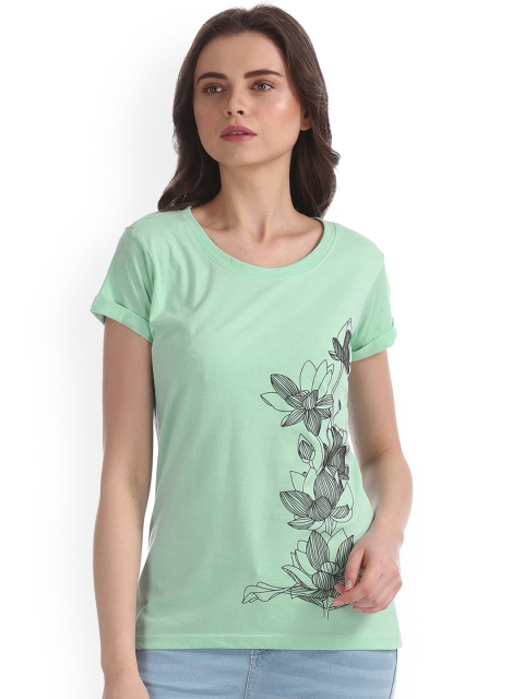 

Cherokee Women Green Printed Round Neck T-shirt