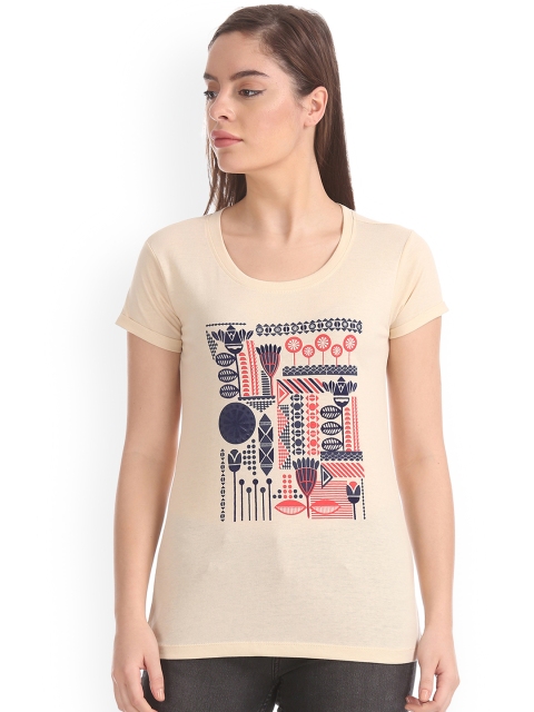 

Cherokee Women Beige Printed Round Neck T-shirt