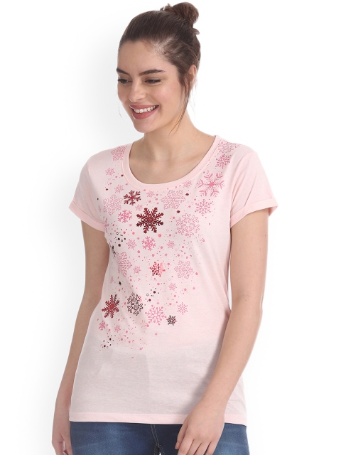 

Cherokee Women Pink Printed Round Neck T-shirt