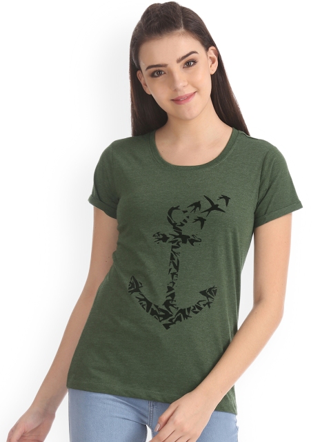 

Cherokee Women Green Printed Round Neck T-shirt