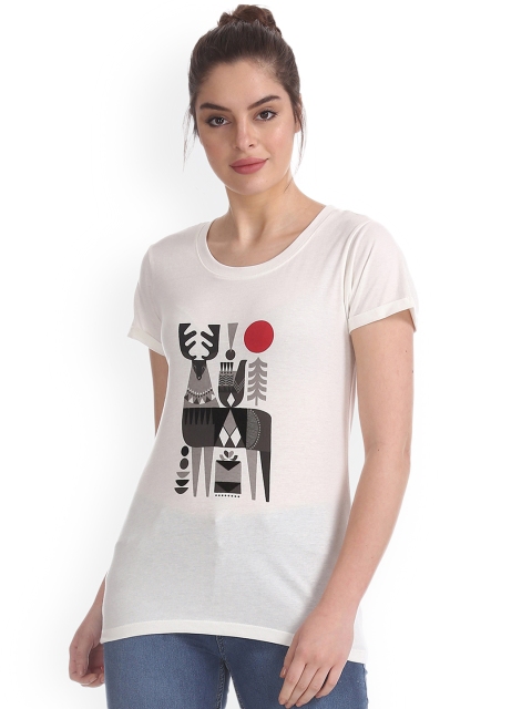 

Cherokee Women White Printed Round Neck T-shirt