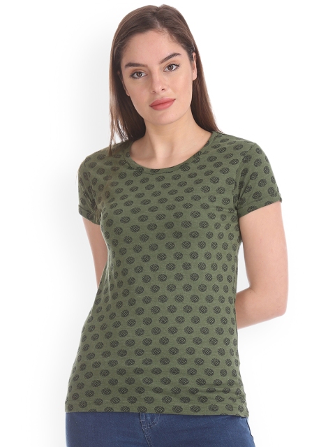 

Cherokee Women Olive Green Printed Round Neck T-shirt