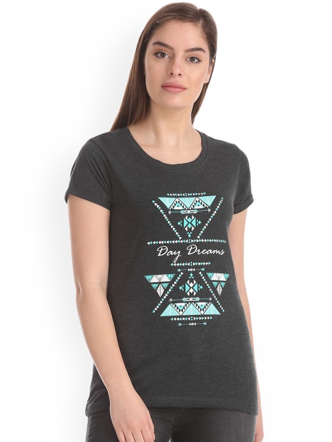 

Cherokee Women Charcoal Printed Round Neck T-shirt