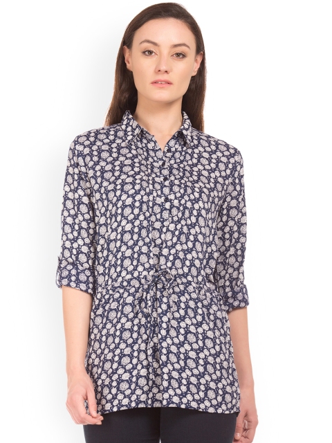 

Cherokee Women Navy Blue Printed Shirt Style Top