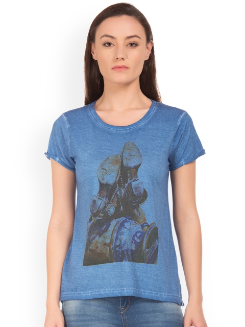 

Cherokee Women Blue Printed Round Neck T-shirt