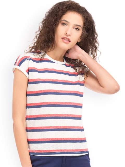 

Cherokee Women Off-White Striped Top