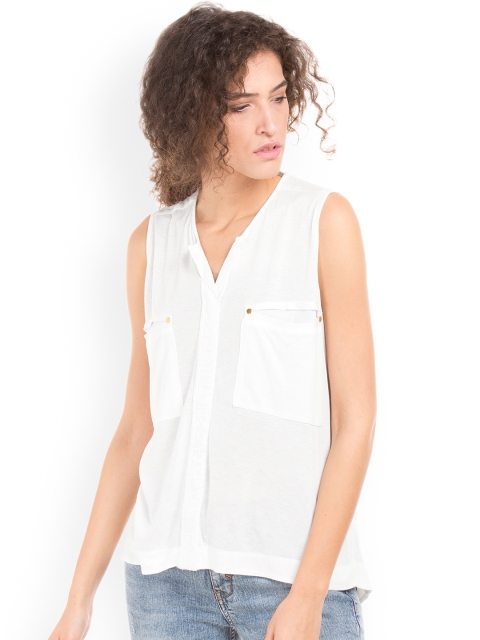 

Cherokee Women Off-White Solid A-Line Top