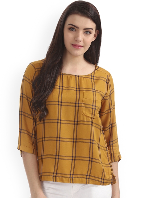 

Cherokee Women Mustard Yellow Checked Top