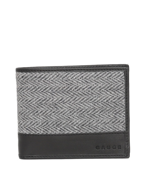 

Gauge Machine Men Black & Grey Self Design Leather Two Fold Wallet