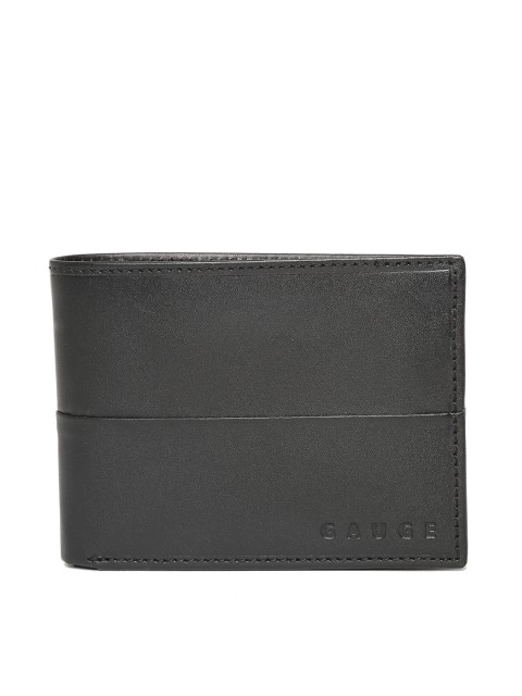 

Gauge Machine Men Black Solid Leather Two Fold Wallet
