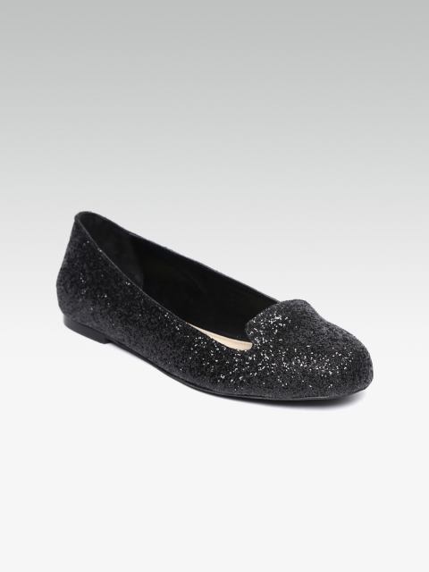 

OCEEDEE Women Black Embellished Leather Ballerinas