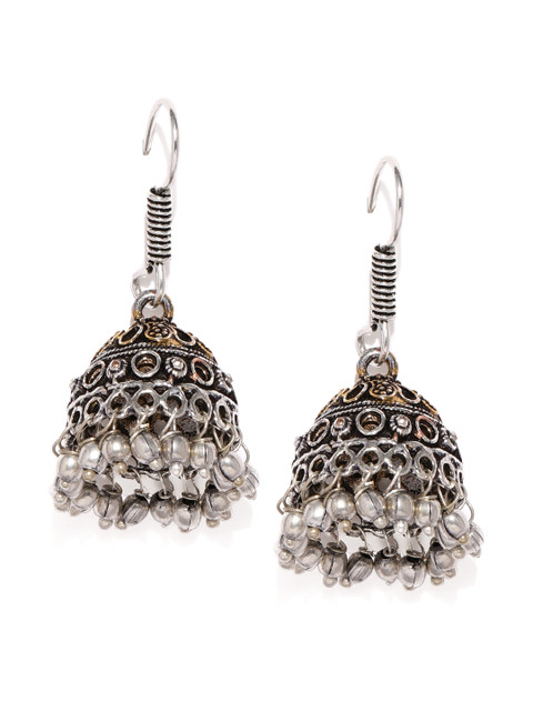 

Ayesha Women Gold-Toned Silver-Plated Drop Jhumka Earrings