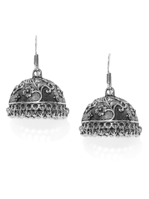 

Ayesha Silver-Toned Oxidised Dome Shaped Jhumkas