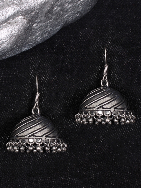 

Ayesha Silver-Toned Sterling Silver Dome Shaped Jhumkas