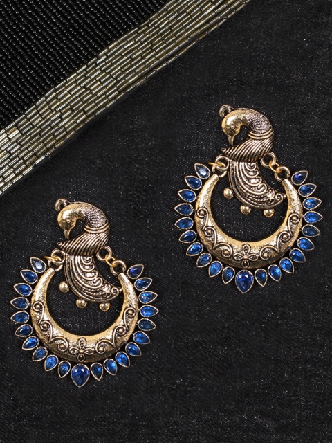 

Ayesha Antique Gold-Toned & Navy Blue Peacock Shaped Drop Earrings