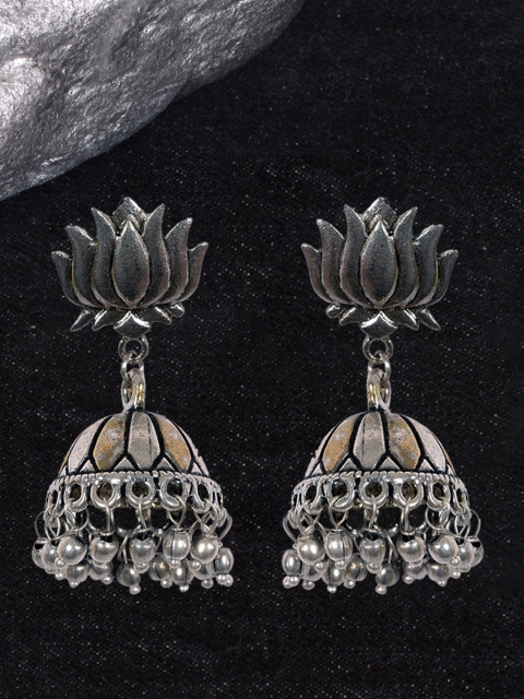 

Ayesha Silver-Toned Sterling Silver Oxidised Dome-Shaped Jhumkas