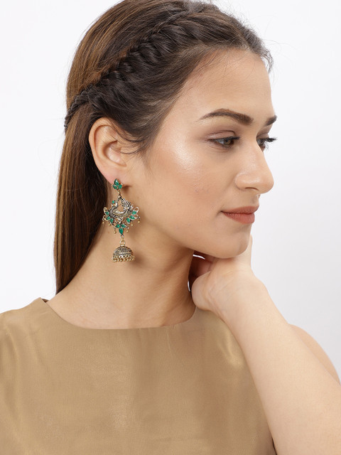 

Ayesha Women Gold Plated Ethnic Oxidized Rhinestone Jhumki Drop Earrings