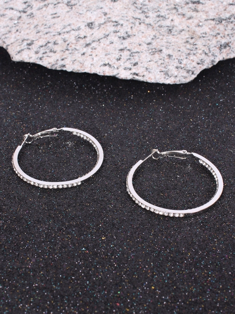 

Ayesha Women Simple Metallic Silver Hoop Earring Studded With Diamante