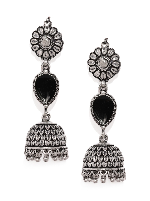 

Ayesha Oxidised Silver-Toned Dome Shaped Jhumkas