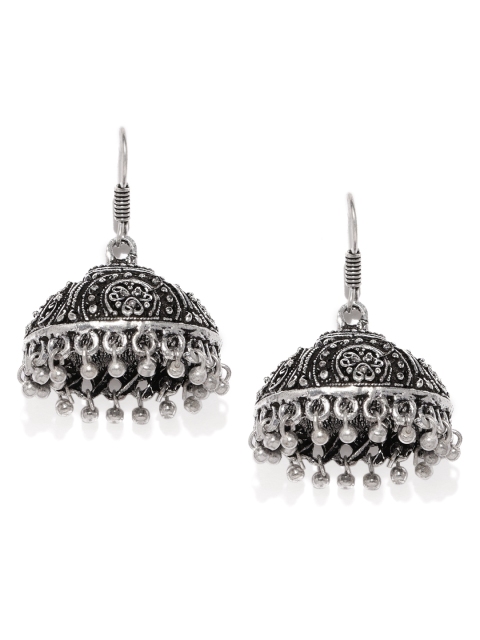 

Ayesha Oxidised Silver-Plated Dome Shaped Jhumkas