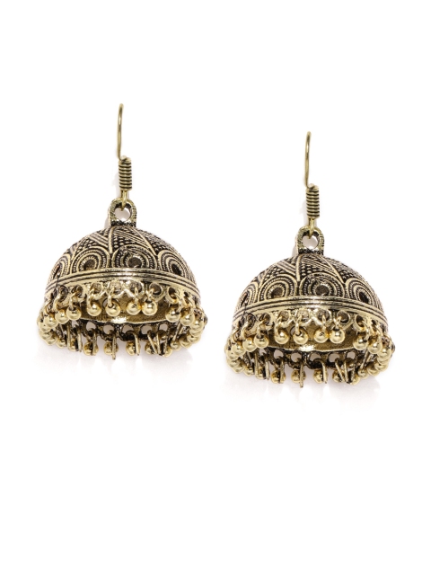 

Ayesha Women Metallic Gold-Plated Embroidered Dome Shaped Jhumkas