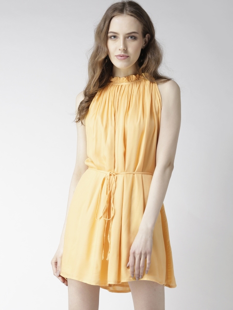 

MIWAY Women Mustard Yellow Solid Fit and Flare Dress