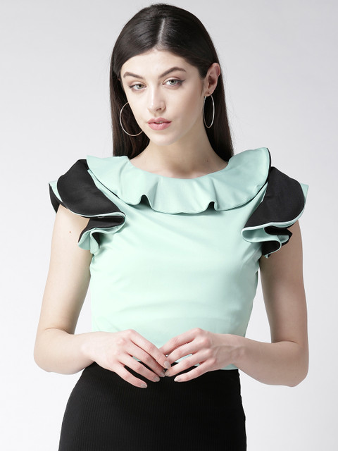 

MIWAY Women Sea Green Solid Cropped Top