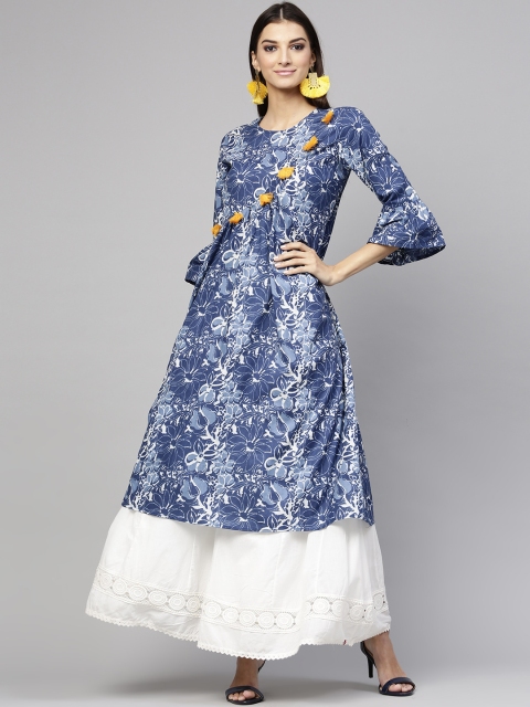 

SASSAFRAS Women Navy Blue Printed A-Line Kurta