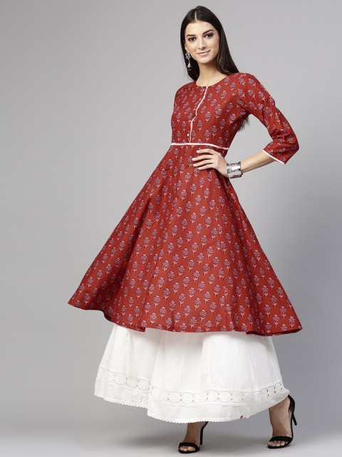 

SASSAFRAS Women Rust Red Printed A-Line Kurta