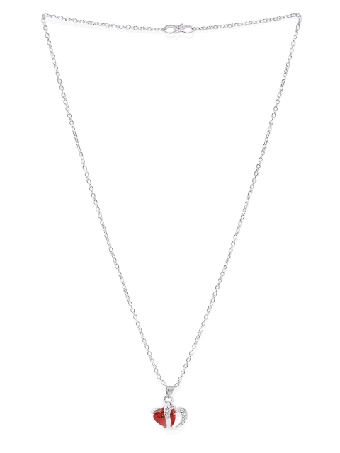 

Mahi Women Heart Shape Rhodium-Plated Red Crystals Pendant With Chain