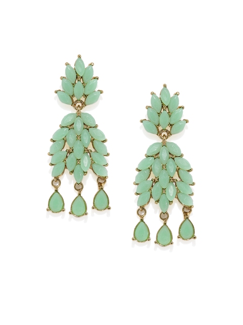 

Mahi Green & Gold-Toned Leaf Shaped Drop Earrings