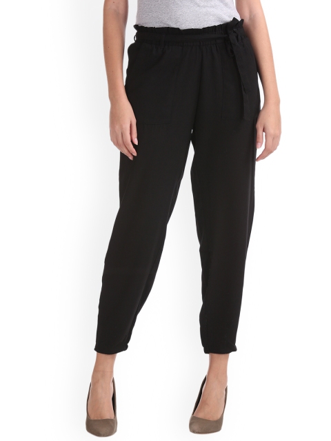 

Sugr Women Black Regular Fit Solid Regular Cropped Trousers