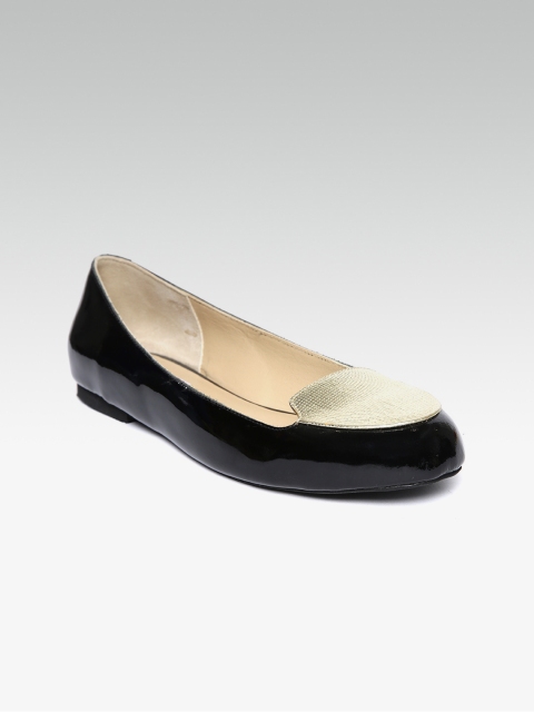 

OCEEDEE Women Black & Gold-Toned Colourblocked Leather Ballerinas