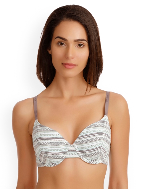 

Zivame Blue & Off-White Printed Underwired Heavily Padded T-shirt Bra ZI1607FASHHASTP