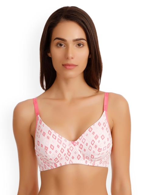 

Zivame White & Pink Printed Underwired Heavily Padded T-shirt Bra