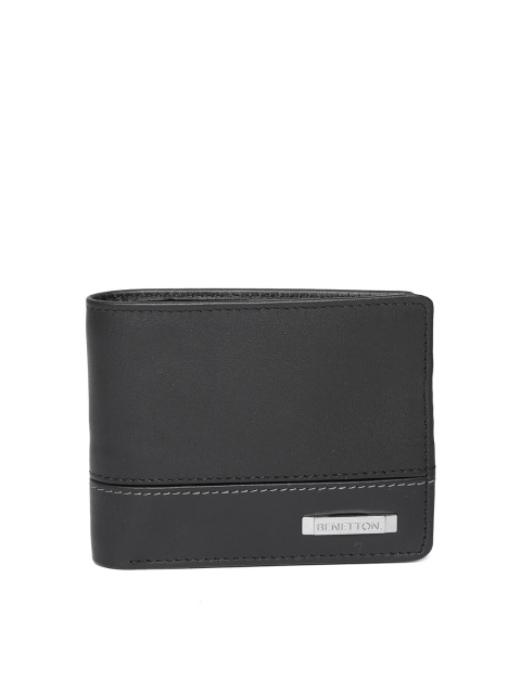 

United Colors of Benetton Men Black Solid Leather Two Fold Wallet
