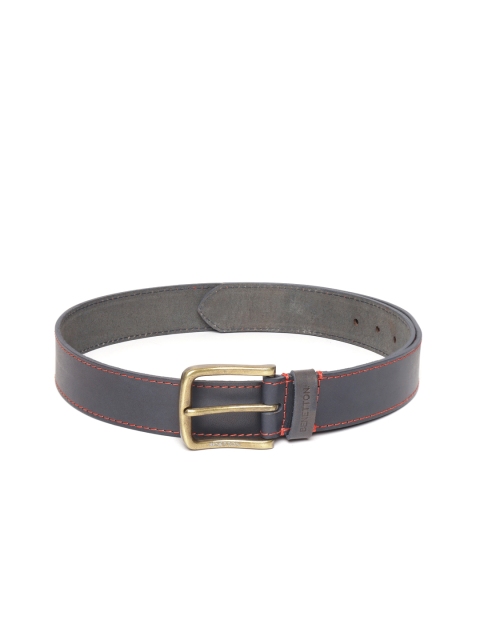 

United Colors of Benetton Men Navy Blue Leather Solid Belt