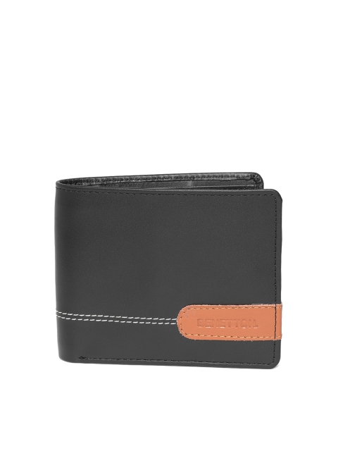 

United Colors of Benetton Men Black Solid Two Fold Leather Wallet