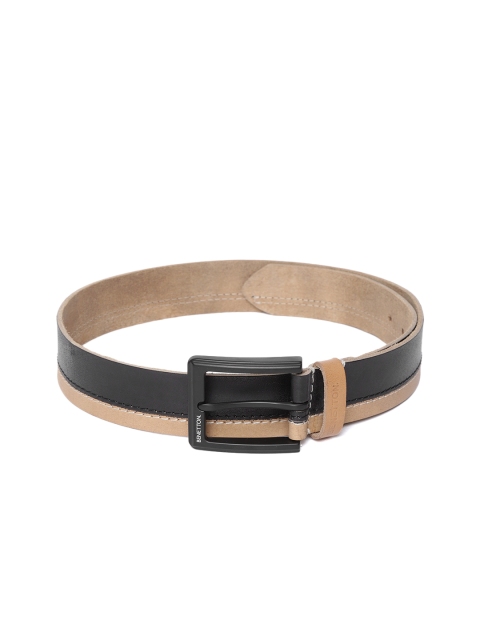 

United Colors of Benetton Men Black & Beige Solid Leather Belt