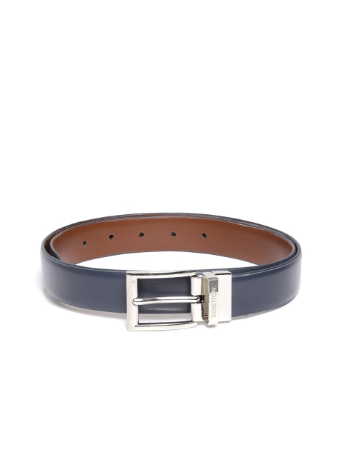 

United Colors of Benetton Men Navy Blue & Tan Brown Leather Reversible Formal Belt