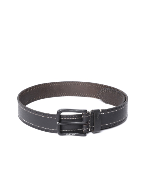 

United Colors of Benetton Men Black Solid Leather Belt