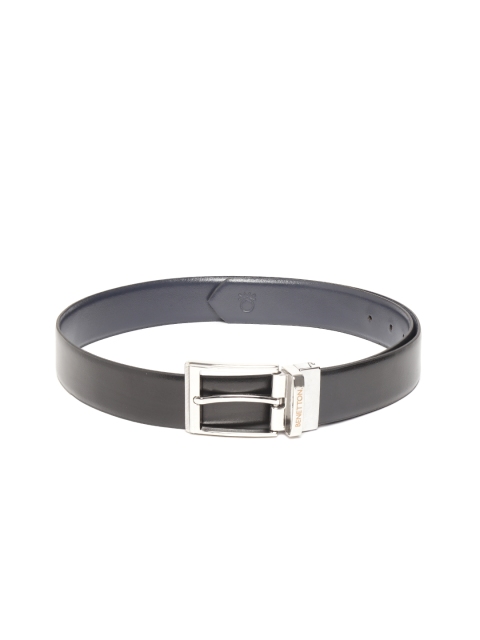 

United Colors of Benetton Men Black & Navy Blue Reversible Leather Solid Belt